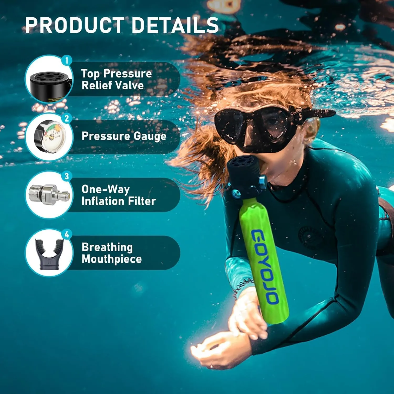0.5L Mini Scuba Tank with Pump | 5-10 Mins Portable Divng Lung Tank for Snorkeling, Freediving & Emergency Backup | DOT-Certified Air Cylinder