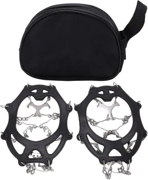 12 Tooth Mountaineering Crampons, 2 Pcs Black Outdoor Stainless Steel Ice Claw Snow Non Slip Shoe Covers