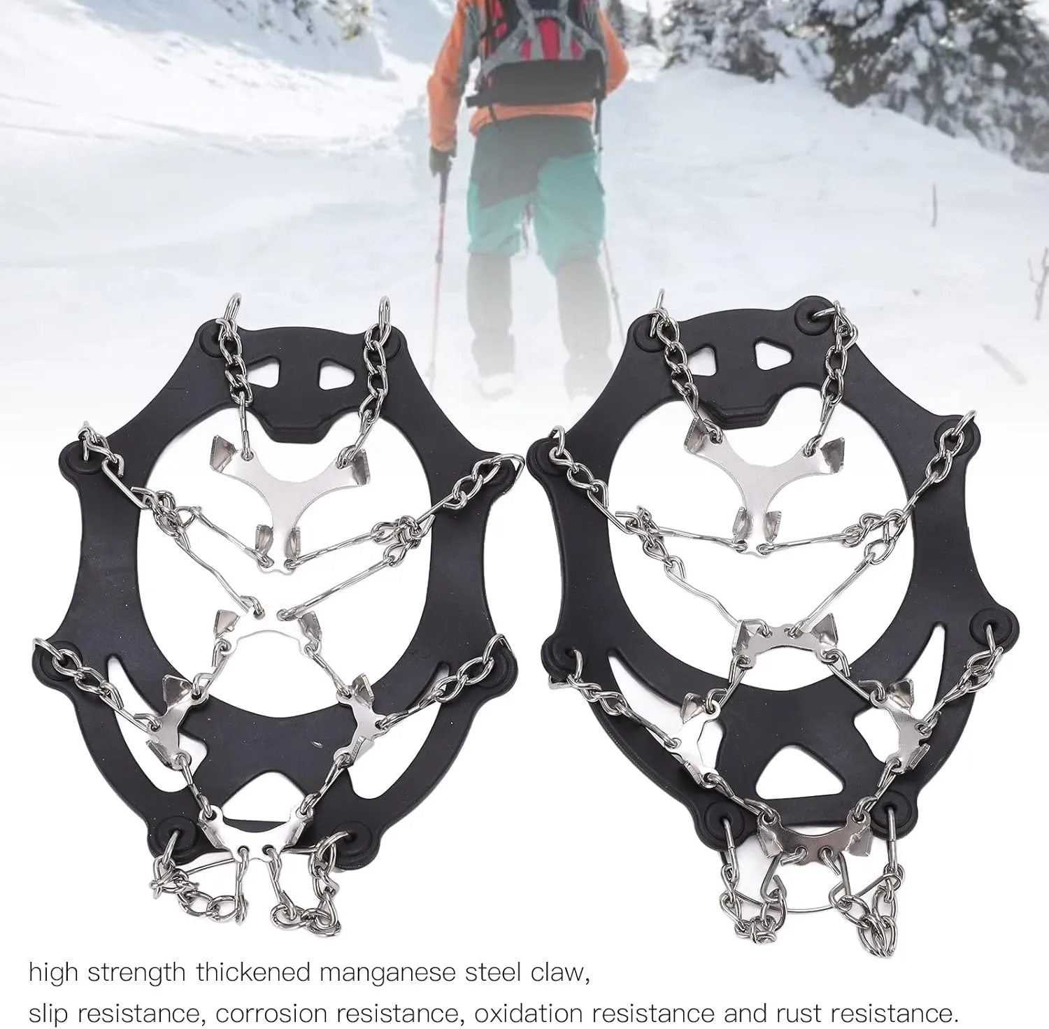 12 Tooth Mountaineering Crampons, 2 Pcs Black Outdoor Stainless Steel Ice Claw Snow Non Slip Shoe Covers