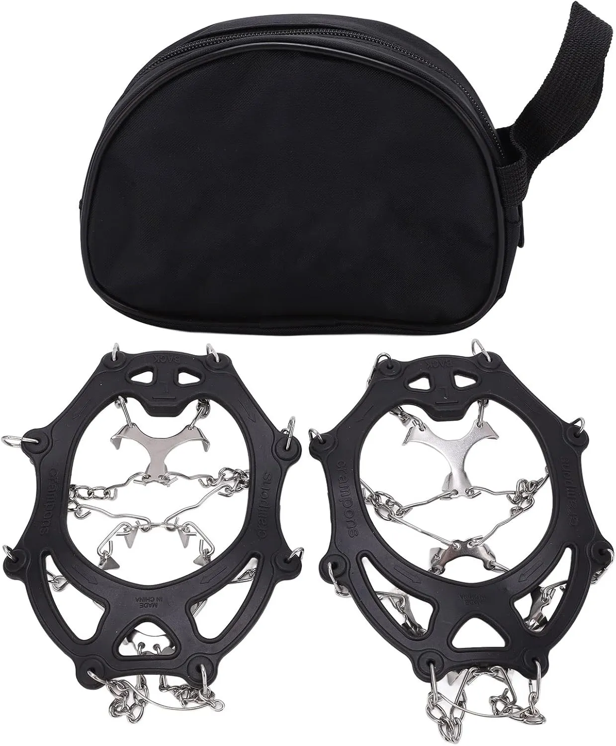 12 Tooth Mountaineering Crampons, 2 Pcs Black Outdoor Stainless Steel Ice Claw Snow Non Slip Shoe Covers