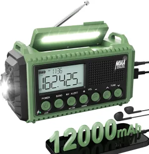 12000mAh Emergency Radio - AUTO NOAA Weather Alert, Solar Hand Crank AM/FM/SW/NOAA, Flashlight, Phone Charger, SOS Siren, Survival Kit for Camping, Storms, Power Outages