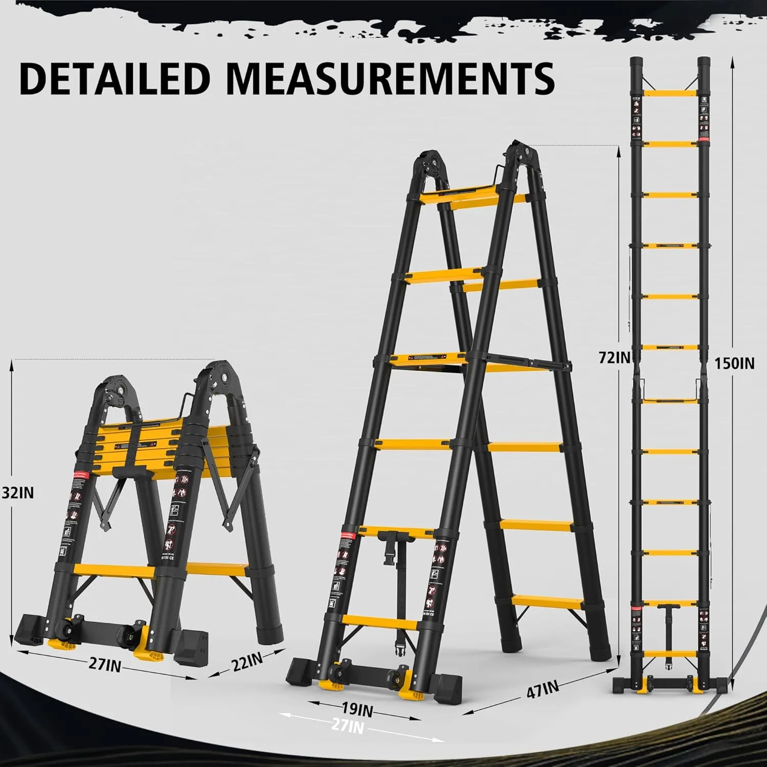 12.5FT Telescoping Ladder A Frame, Aluminum Portable Extension Folding Ladder Meets EN131 Standard, Multi-Purpose Compact Telescopic Ladder for Household or Outdoor Work, 330lbs Max Capacity