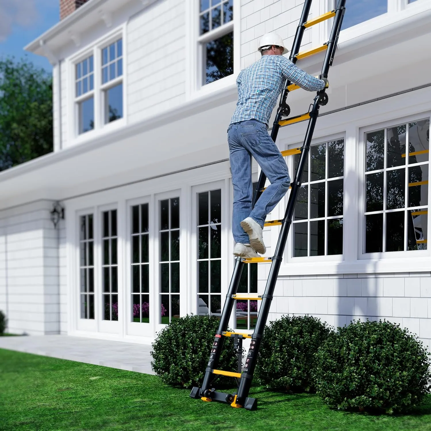 12.5FT Telescoping Ladder A Frame, Aluminum Portable Extension Folding Ladder Meets EN131 Standard, Multi-Purpose Compact Telescopic Ladder for Household or Outdoor Work, 330lbs Max Capacity