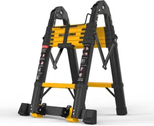 12.5FT Telescoping Ladder A Frame, Aluminum Portable Extension Folding Ladder Meets EN131 Standard, Multi-Purpose Compact Telescopic Ladder for Household or Outdoor Work, 330lbs Max Capacity