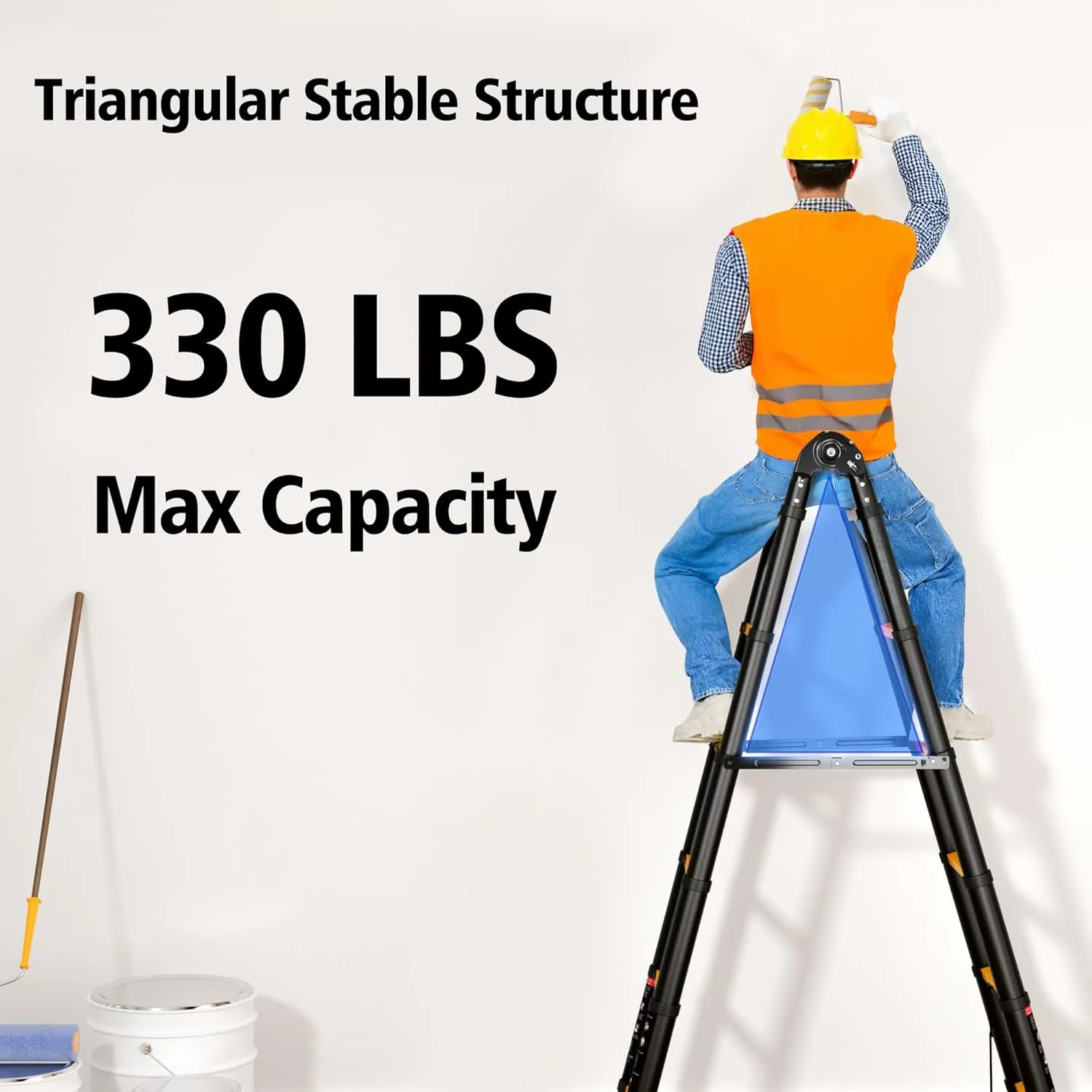 12.5FT Telescoping Ladder A Frame, Aluminum Portable Extension Folding Ladder Meets EN131 Standard, Multi-Purpose Compact Telescopic Ladder for Household or Outdoor Work, 330lbs Max Capacity