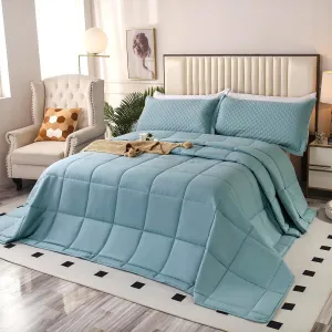 128x120 Oversized King Plus Comforter, Winter Warm Extra Large King Size Quilts 3 Pieces Lightweight Reversible Down Alternative Comforter for All Season with 8 Corner Tabs -Ice Blue