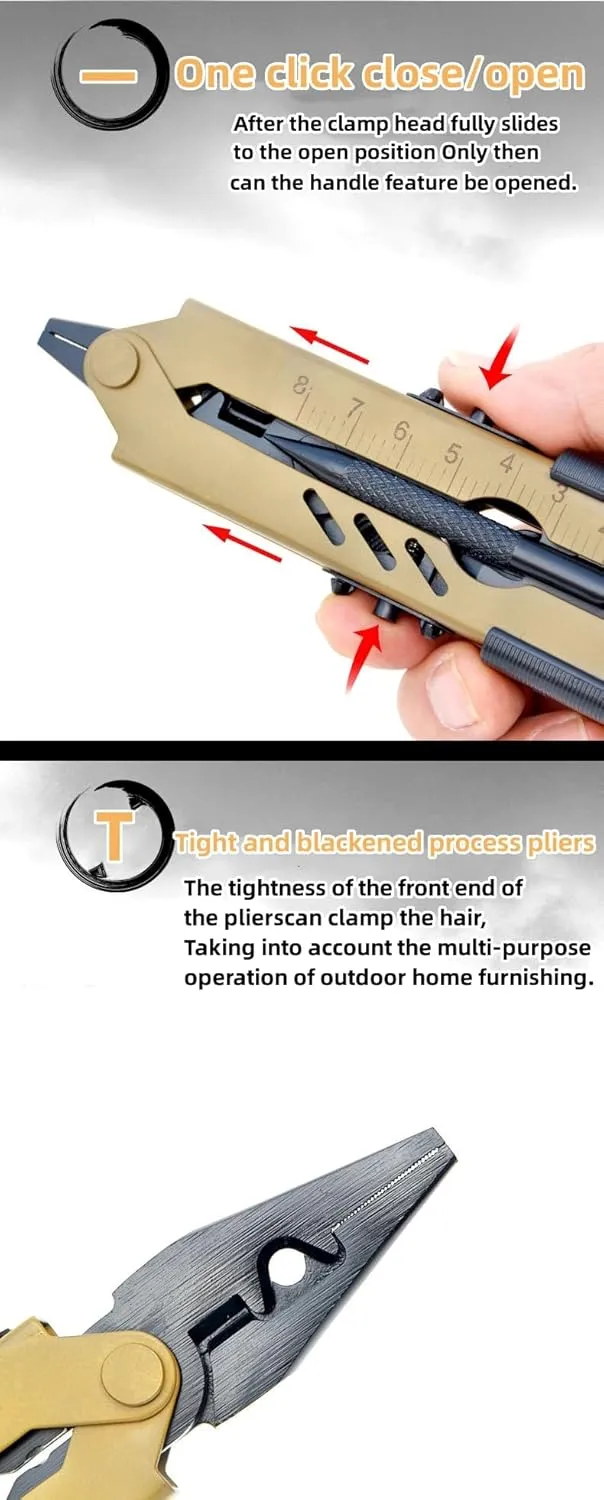 13 in 1 Portable Multifunction Tool Pliers Screwdrivers ire Stripper Folding Plier Pocket Cutter EDC Combination Tools for Outdoor Camping Fishing (Desert Colour)