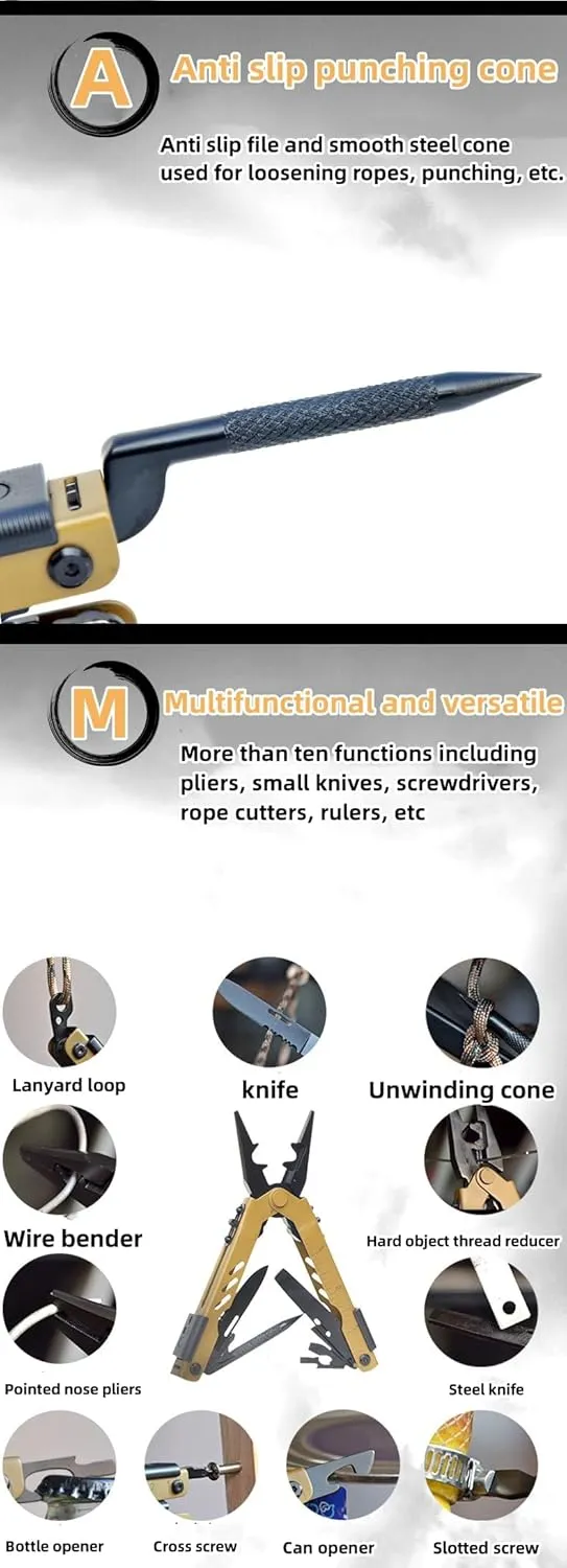 13 in 1 Portable Multifunction Tool Pliers Screwdrivers ire Stripper Folding Plier Pocket Cutter EDC Combination Tools for Outdoor Camping Fishing (Desert Colour)