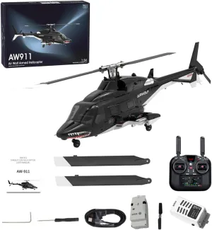 1/34 AW-911 RC Helicopter with GPS Positioning, 2.4G 9CH Flybarless 6G/3D Stunt Remote Control Helicopter 1 Battery Armed Military RC Aircraft Toy Gift for Adults -RTF