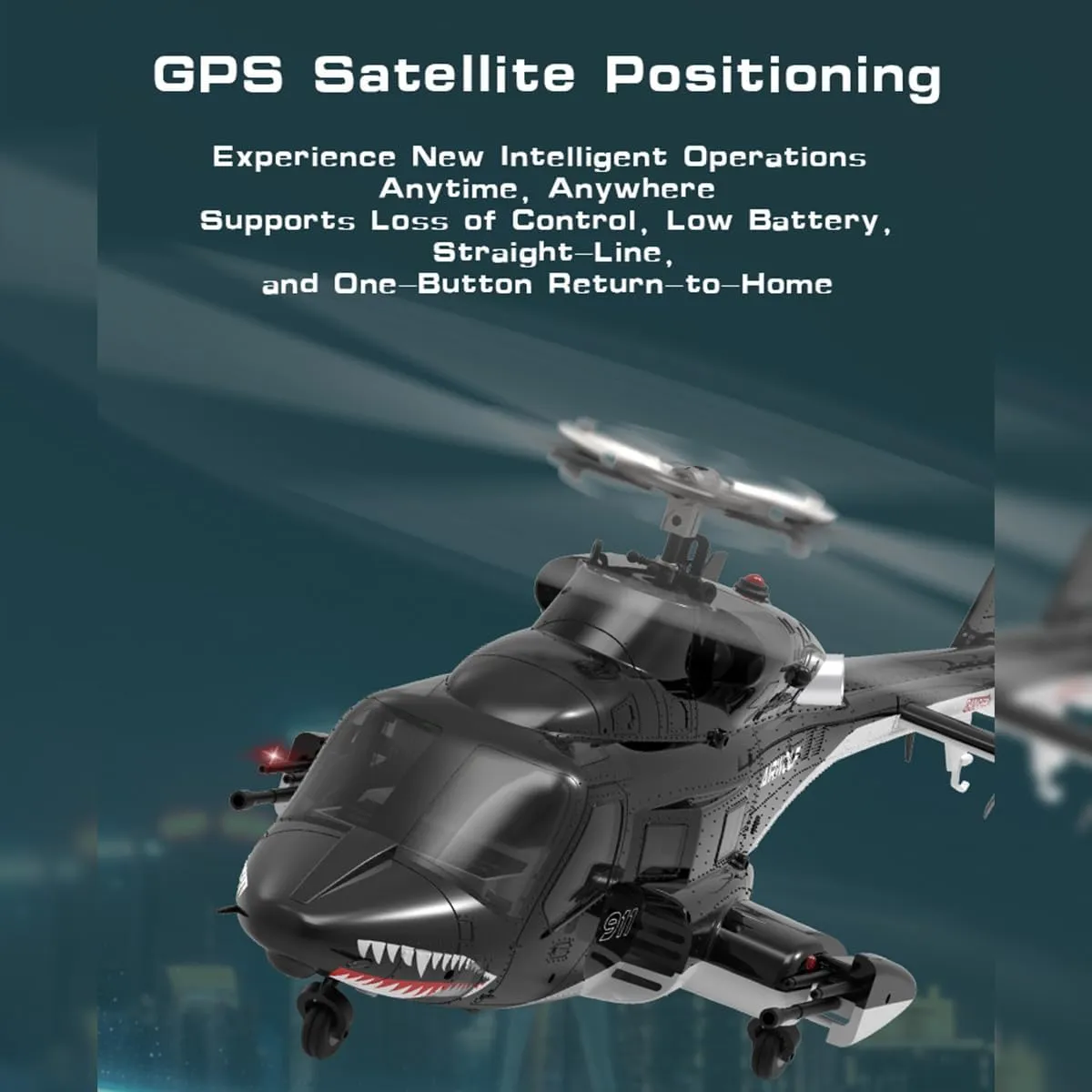 1/34 AW-911 RC Helicopter with GPS Positioning Nose Accessories, 2.4G 9CH Flybarless 6G/3D Stunt Military Remote Control Helicopter for Adults, RC Aircraft Toy Gift -RTF