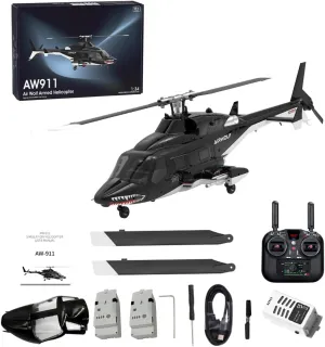 1/34 AW-911 RC Helicopter with GPS Positioning Nose Accessories, 2.4G 9CH Flybarless 6G/3D Stunt Military Remote Control Helicopter for Adults, RC Aircraft Toy Gift -RTF