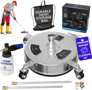 13" Pressure Washer Surface Cleaner Kit for Driveways & Patios – Stainless Steel Surface Cleaner Attachment, Foam Cannon, Storage Bag, Power Washer Accessories, 4000 PSI Max