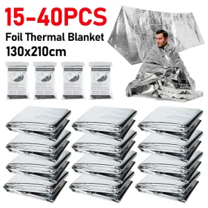 15–40 Pieces Silver Emergency Thermal Blankets for Camping and Survival