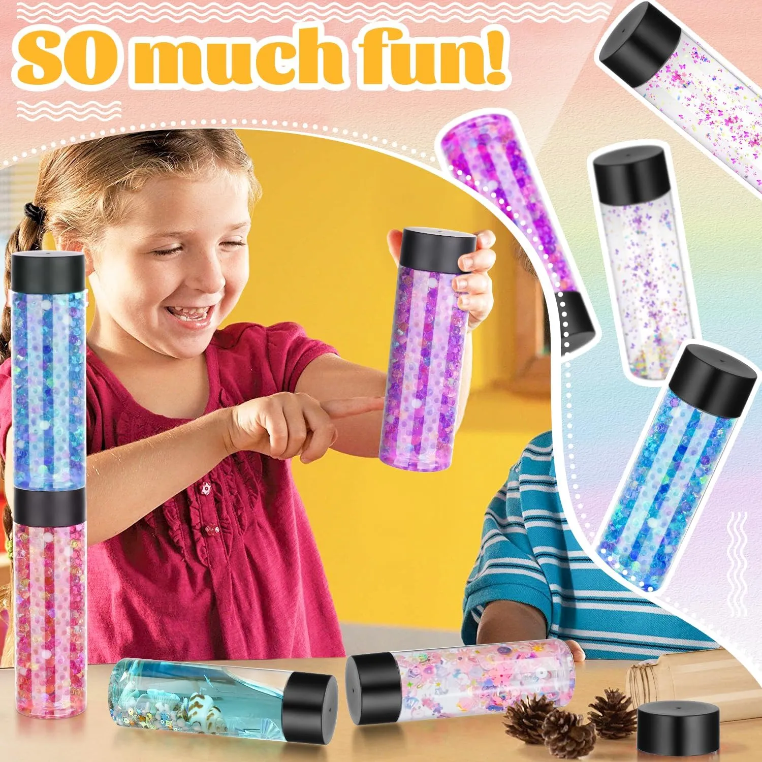 16 Pcs Clear Plastic Bottles Empty Sensory Bottles with Caps, PET Plastic Juice Bottles Reusable Bulk Leakproof Drink Containers Clear Water Bottle for Juice Milk (Black Lid, 10 oz/ 300 ml)