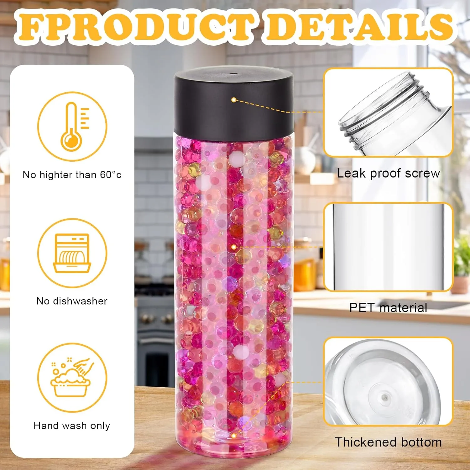 16 Pcs Clear Plastic Bottles Empty Sensory Bottles with Caps, PET Plastic Juice Bottles Reusable Bulk Leakproof Drink Containers Clear Water Bottle for Juice Milk (Black Lid, 10 oz/ 300 ml)