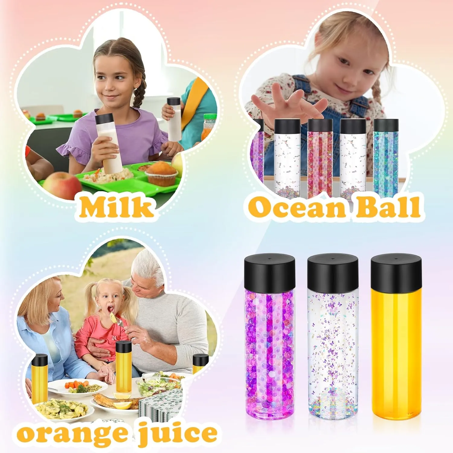 16 Pcs Clear Plastic Bottles Empty Sensory Bottles with Caps, PET Plastic Juice Bottles Reusable Bulk Leakproof Drink Containers Clear Water Bottle for Juice Milk (Black Lid, 10 oz/ 300 ml)