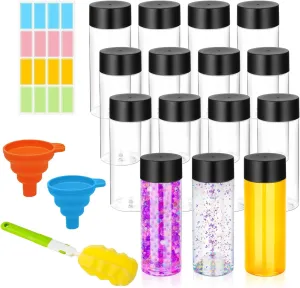 16 Pcs Clear Plastic Bottles Empty Sensory Bottles with Caps, PET Plastic Juice Bottles Reusable Bulk Leakproof Drink Containers Clear Water Bottle for Juice Milk (Black Lid, 10 oz/ 300 ml)
