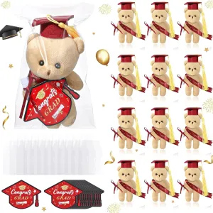 16 Sets Mini Graduation Bear Plush with Gift Bag Graduation Card Set Hangable Graduation Bear Stuffed Animals Congrats Grad Bears for DIY Graduation Gift Graduation Party Favors(Red)