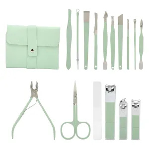 16Pcs Stainless Steel Manicure & Pedicure Set | Skilled Nail Clippers Kit for Men & Women | Eyebrow Trimmer/Ear Care Tool/Nose Hair Cutter | Travel - Friendly Storage Bag