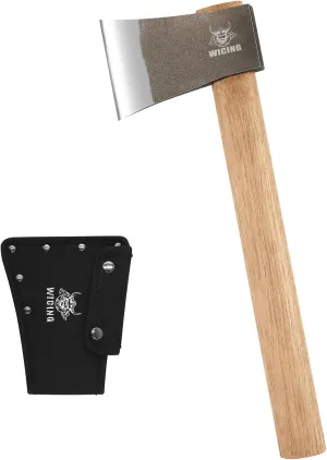 16" Throwing Axes for Axe Throwing Competitions, 1065 High Manganese Steel and Hickory Wood Handle Throwing Hatchet with Nylon Sheath - 1 Pack
