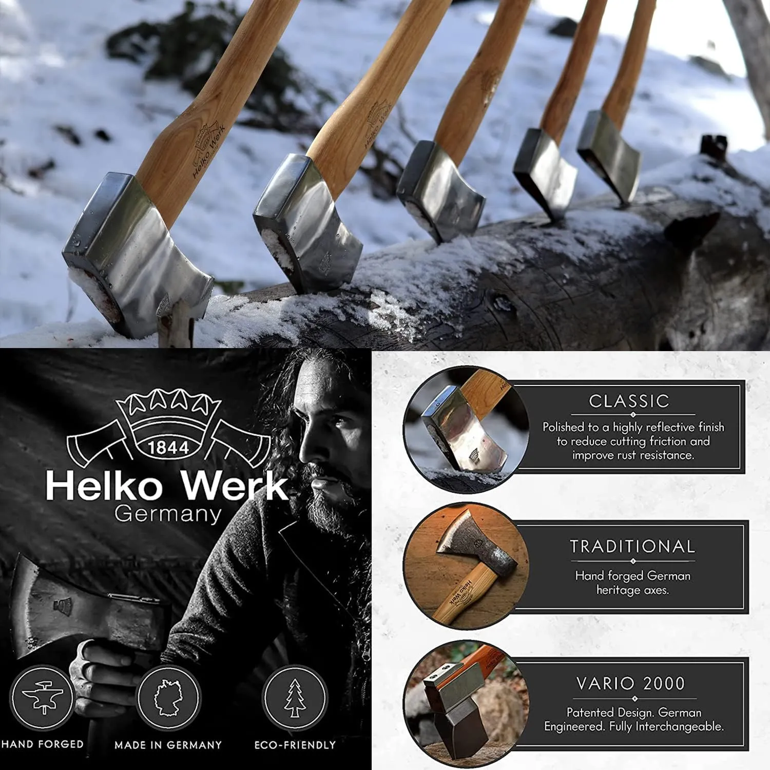 1844 Helko Werk Germany Classic Nordic Splitting Axe - Made in Germany for Splitting Wood and Splitting Rounds and Heavy Duty Firewood, Scandinavian Axe - Head 5.5 lbs, Handle 31 in. (Nordic) #13521
