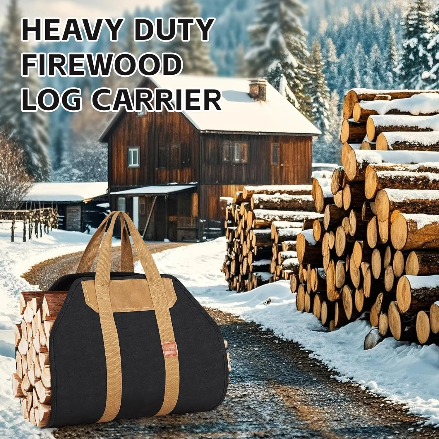 1MORE Firewood Carrier - Wood Carrier for Firewood,Log Carrier for Firewood Tote Bag, 40"X19" Canvas Firewood Carrier, Water Resistant Log Tote Wood Carrying Bag With Handles,Fireplace Tools. Black