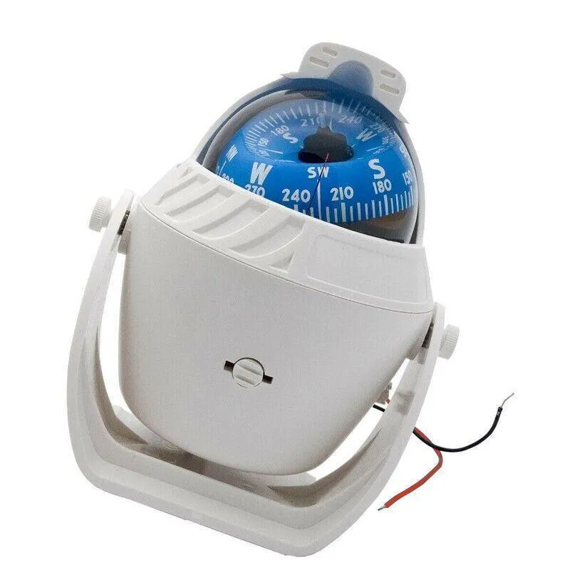 1Pc Magnetic Boat Compass White Built In Light 65mm Card Pivoting Marine Sea