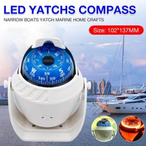 1Pc Magnetic Boat Compass White Built In Light 65mm Card Pivoting Marine Sea