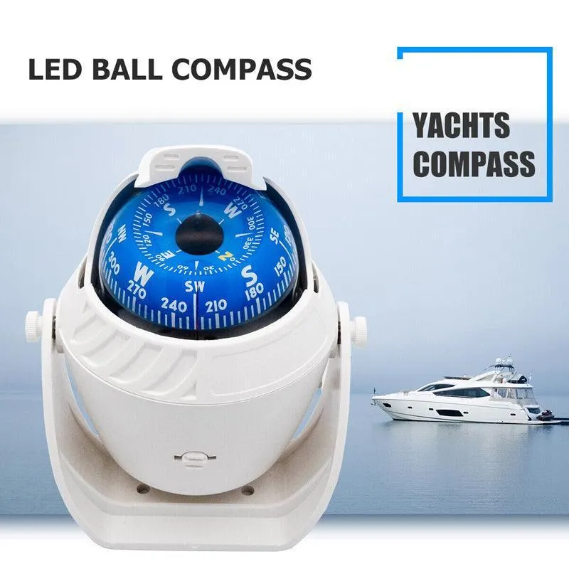 1Pc Magnetic Boat Compass White Built In Light 65mm Card Pivoting Marine Sea
