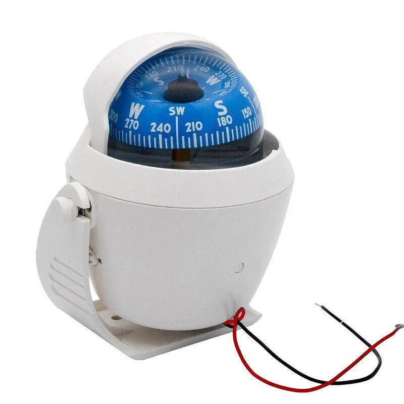 1Pc Magnetic Boat Compass White Built In Light 65mm Card Pivoting Marine Sea