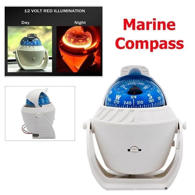 1Pc Magnetic Boat Compass White Built In Light 65mm Card Pivoting Marine Sea