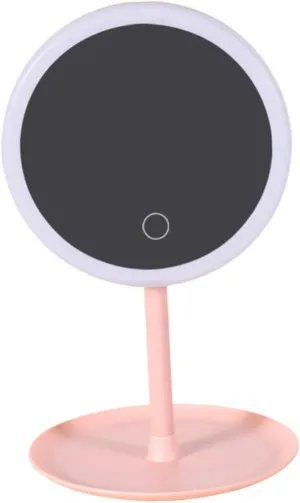 1pc Pink LED Makeup Mirror with Light Compact Desktop Cosmetic Mirror for Definition Reflection for Makeup Application Anytime