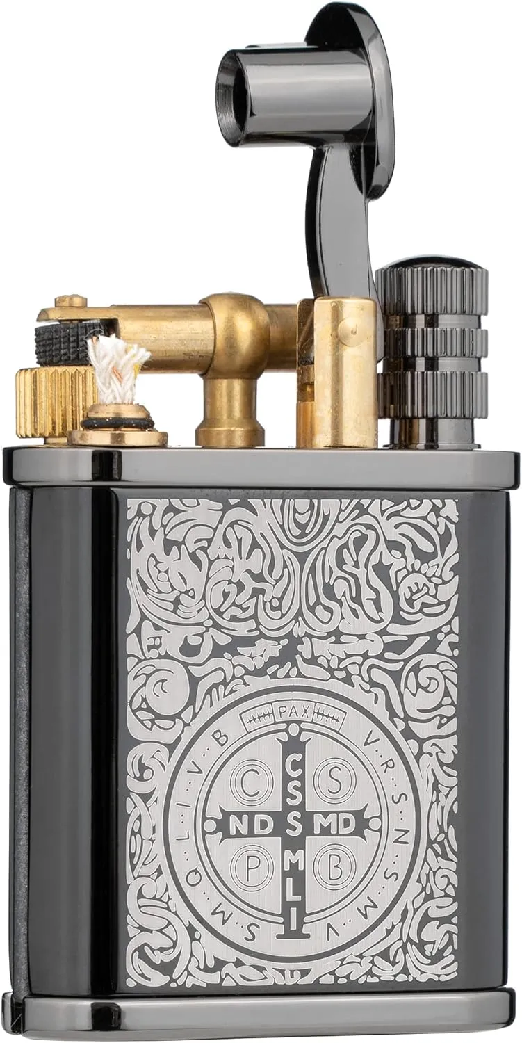2 in 1 Lighter Permanent Match Antique Style Lift Arm Kerosene Lighter with Permanent Match (Black Ice Constantine)