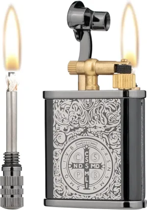 2 in 1 Lighter Permanent Match Antique Style Lift Arm Kerosene Lighter with Permanent Match (Black Ice Constantine)
