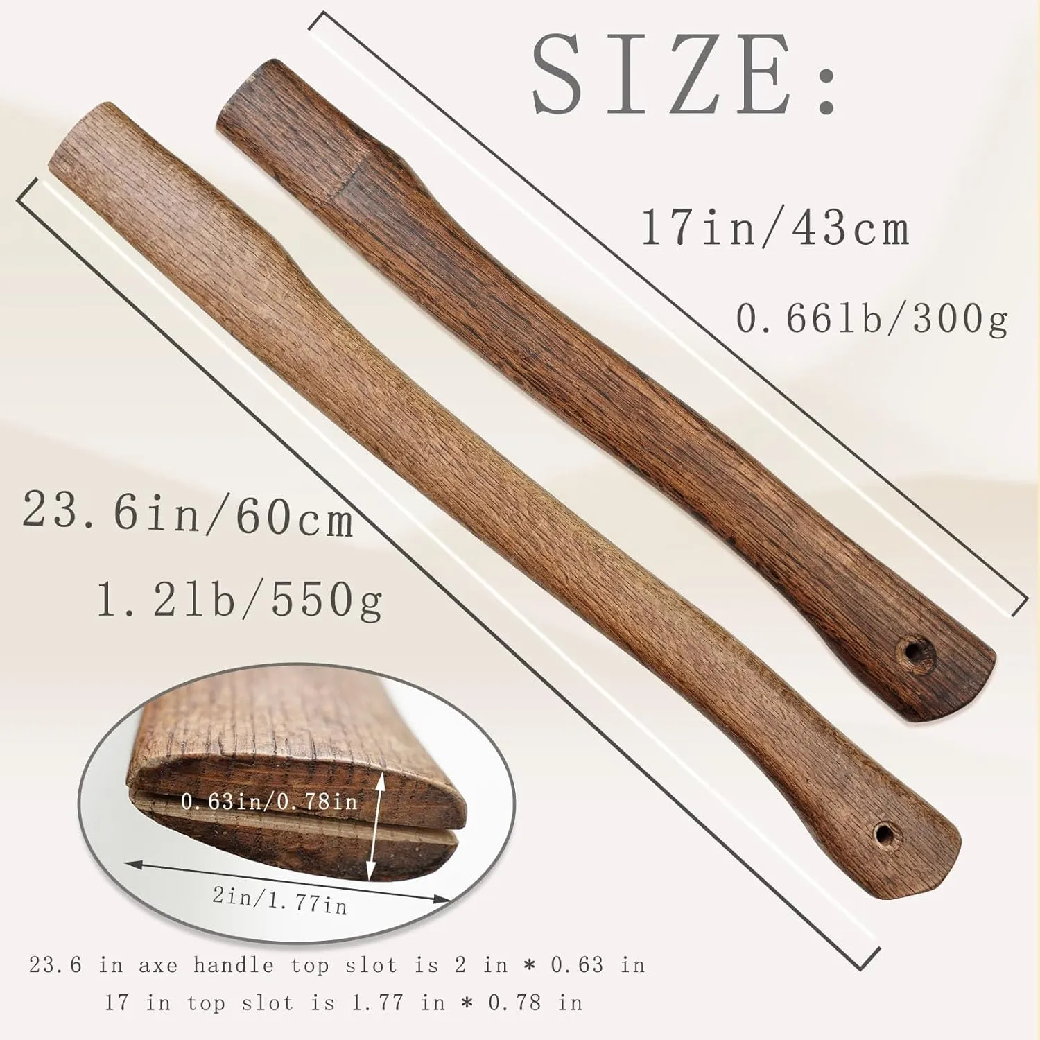2-Pack Axe Handle Replacement, 17in 23.6in Hatchet Handle Replacement, Wood Replacement Handle for Axe Pick Axe