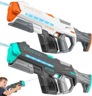 2 Pack Electric Water Guns for Adults, Squirt Guns for Kids with Light Up and Large Capacity, Powerful Water Gun Up to 28-32FT Range for Summer Swimming Pool Party Beach Outdoor Activity