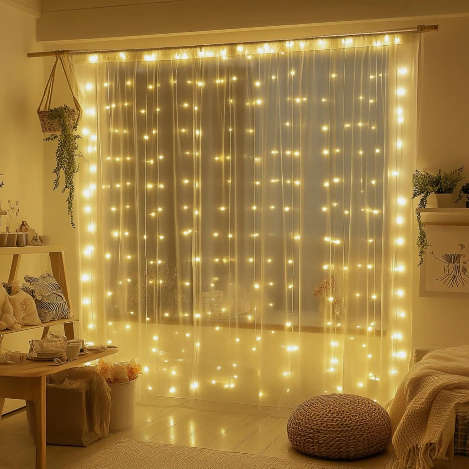 2 Pack Fairy Curtain Lights, 200 LED Upgraded Tangle-Free Hanging Lights with Remote, USB Plug in String Lights for Wall Window Wedding Party Xmas Home Décor - 6.6 x 6.6 Ft, Warm White