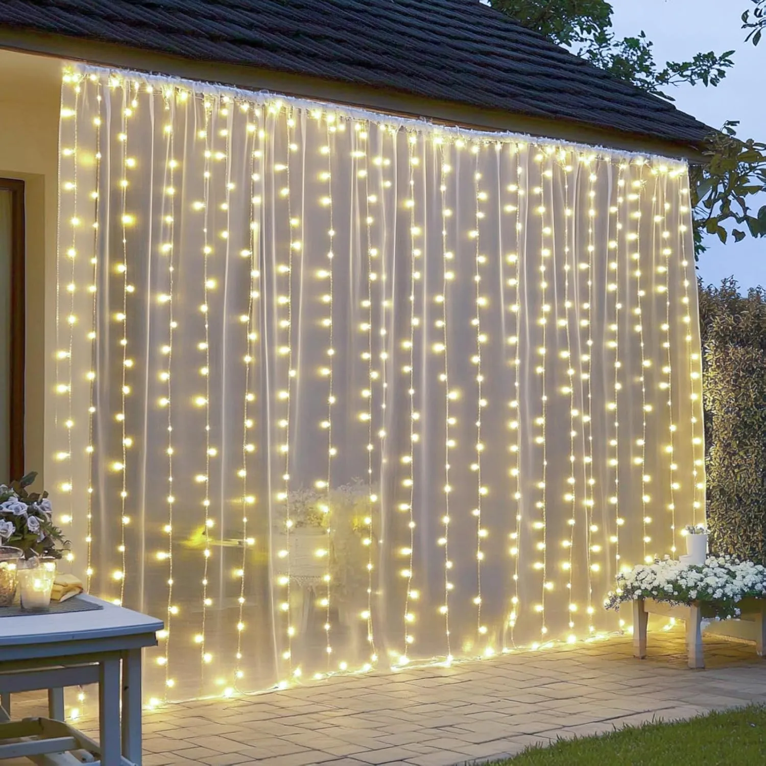 2 Pack Fairy Curtain Lights, 200 LED Upgraded Tangle-Free Hanging Lights with Remote, USB Plug in String Lights for Wall Window Wedding Party Xmas Home Décor - 6.6 x 6.6 Ft, Warm White