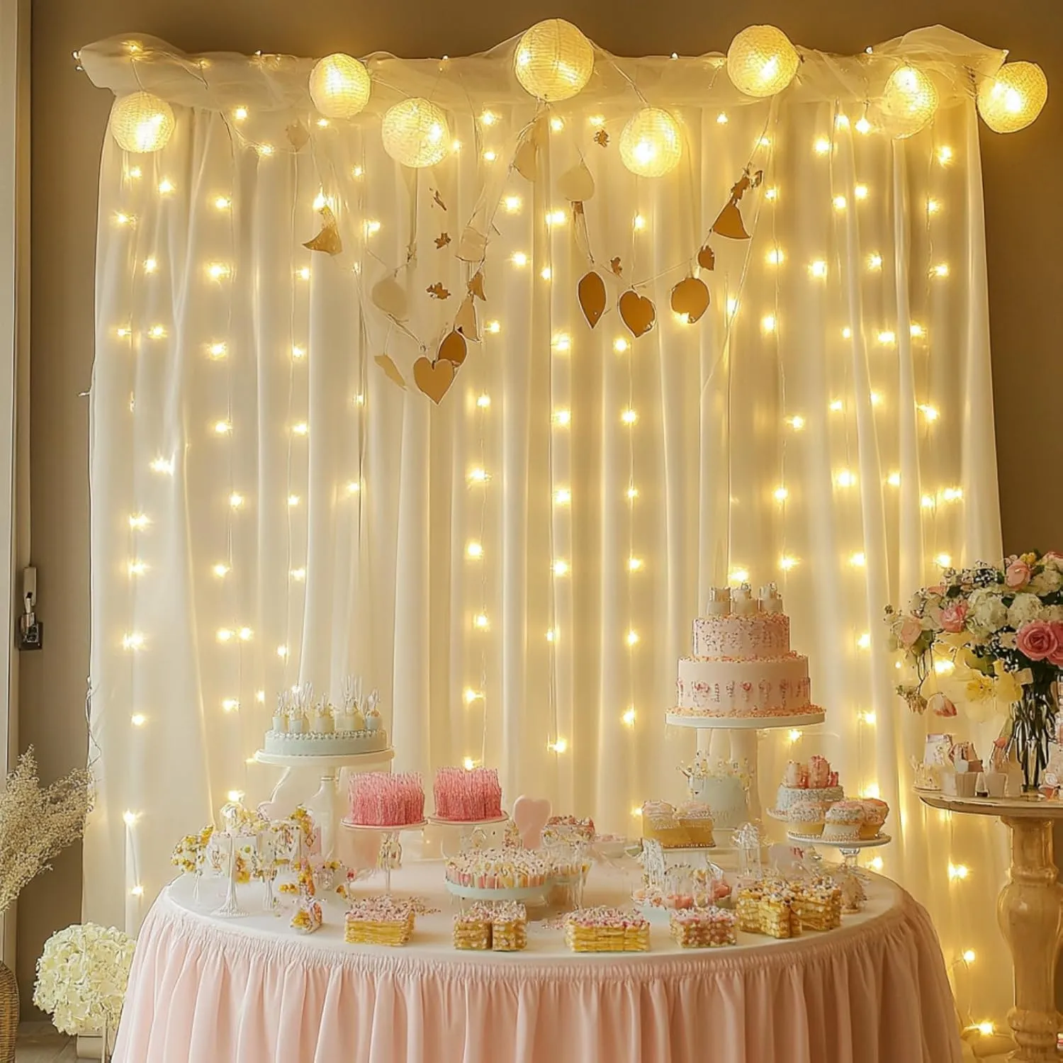 2 Pack Fairy Curtain Lights, 200 LED Upgraded Tangle-Free Hanging Lights with Remote, USB Plug in String Lights for Wall Window Wedding Party Xmas Home Décor - 6.6 x 6.6 Ft, Warm White