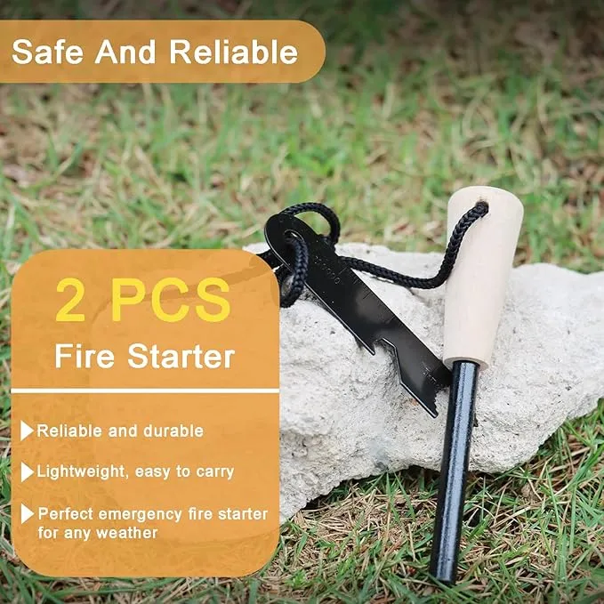2 Pack Fire Starter Survival Tool, Flint and Steel with Ferro Rods Fire Starters for Campfires,Fire Steel with Paracord and Whistle for Camping, Hiking, Hunting, Emergency Rescue