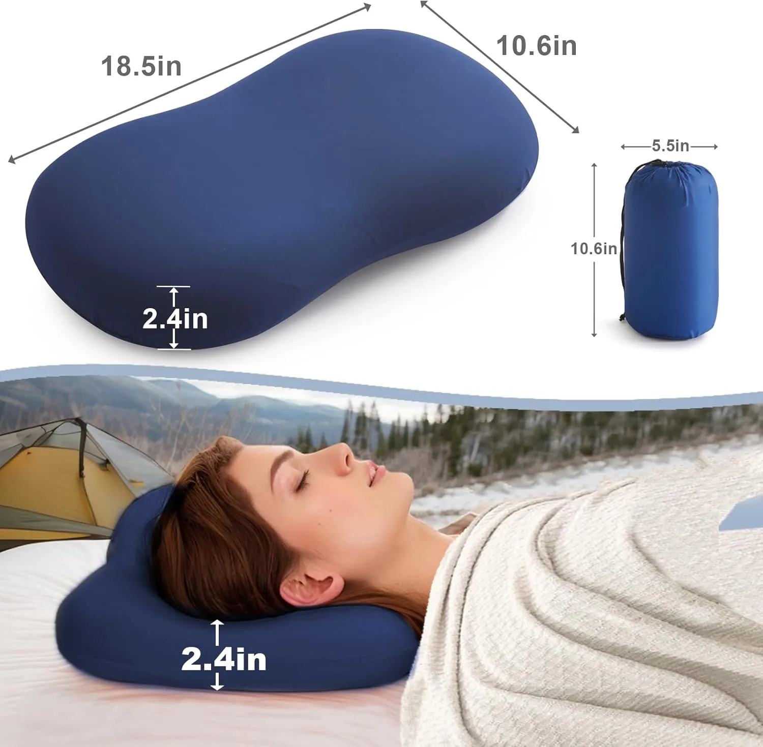2 Pack Memory Foam Travel Pillow Camping Pillow Medium Firm Bed Pillows for Sleeping Cooling Small Pillow for Camp,Plane,Backpacking,Trip,Cool & Breathable Cover (2, Blue)