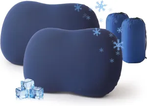 2 Pack Memory Foam Travel Pillow Camping Pillow Medium Firm Bed Pillows for Sleeping Cooling Small Pillow for Camp,Plane,Backpacking,Trip,Cool & Breathable Cover (2, Blue)