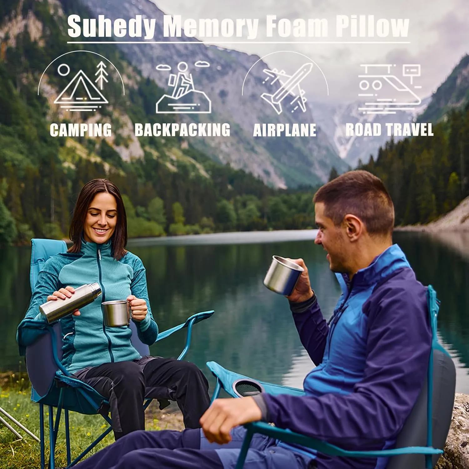 2 Pack Memory Foam Travel Pillow Camping Pillow Medium Firm Bed Pillows for Sleeping Cooling Small Pillow for Camp,Plane,Backpacking,Trip,Cool & Breathable Cover (2, Blue)