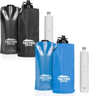 2-Pack Tactiko 25oz. Purifying Water Bottle - UF Membrane, Activated Carbon Filter 265Gal. from Rivers, Streams - SGS Certified Personal Life Straw - Camping, Emergency, Survival (Black   Blue)
