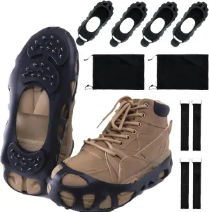 2 Pairs Non Slip Gripper Spikes for Shoes, Ice Traction Cleats with 30 Steel Studs Crampon for Walking on Snow and Ice, Shoe Spikes for Ice Fishing, Hiking, Snow Shoveling