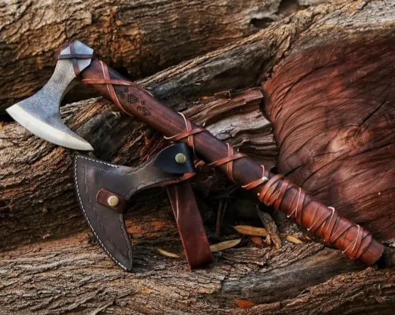20 Inches Length || King Ragnar Viking Axe || Carbon Steel || Throwing Axe || Camping Axe|| Historical Viking Axe || Outdoor Tool || Leather Sheath.