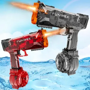 2025 New Upgrade 2 Pack Electric Water Guns for Adults Kids, Light Up Squirt Gun, Powerful Automatic Water Gun, High Capacity Long Range Fully Strongest Water Blaster, Outdoor Pool Water Toy