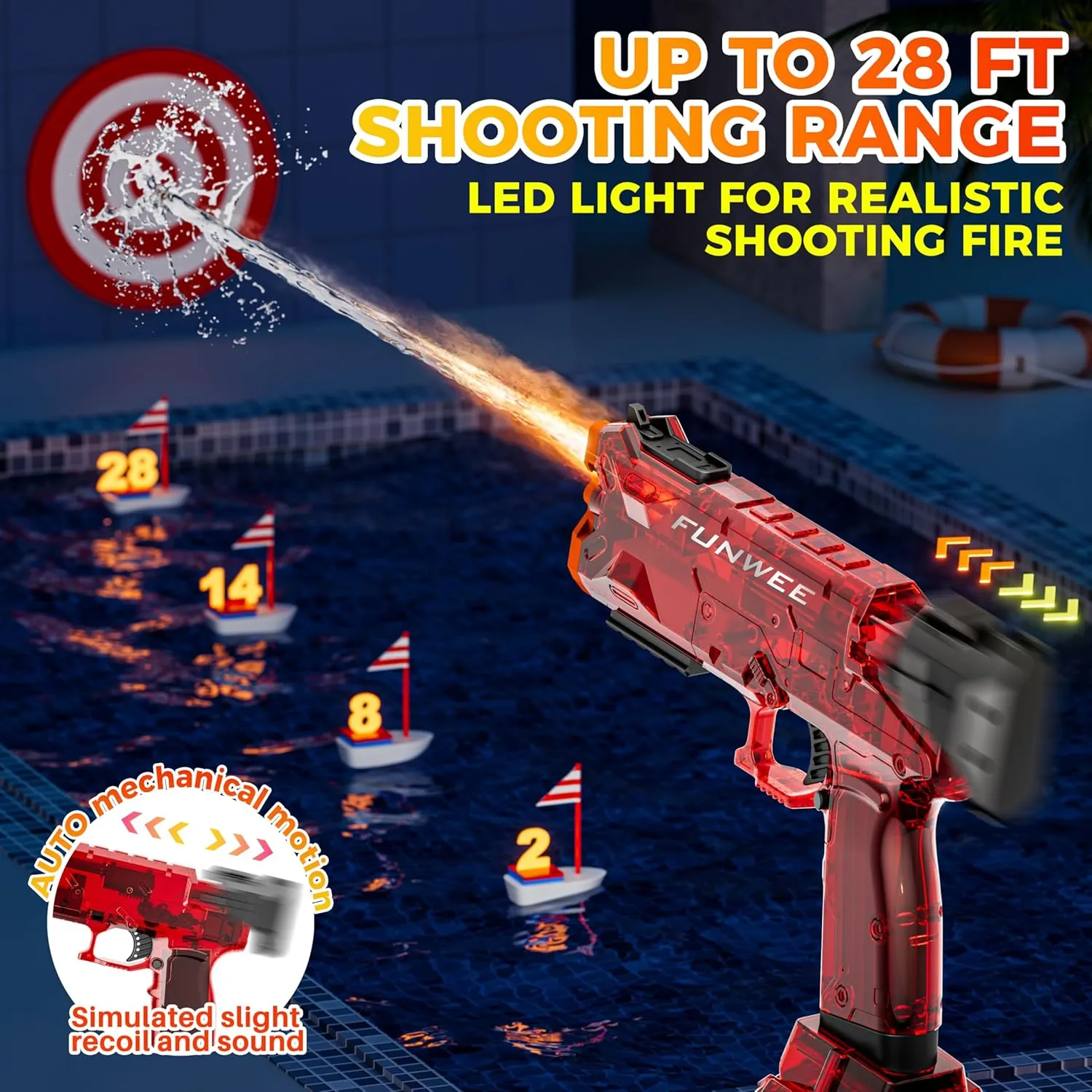 2025 New Upgrade 2 Pack Electric Water Guns for Adults Kids, Light Up Squirt Gun, Powerful Automatic Water Gun, High Capacity Long Range Fully Strongest Water Blaster, Outdoor Pool Water Toy
