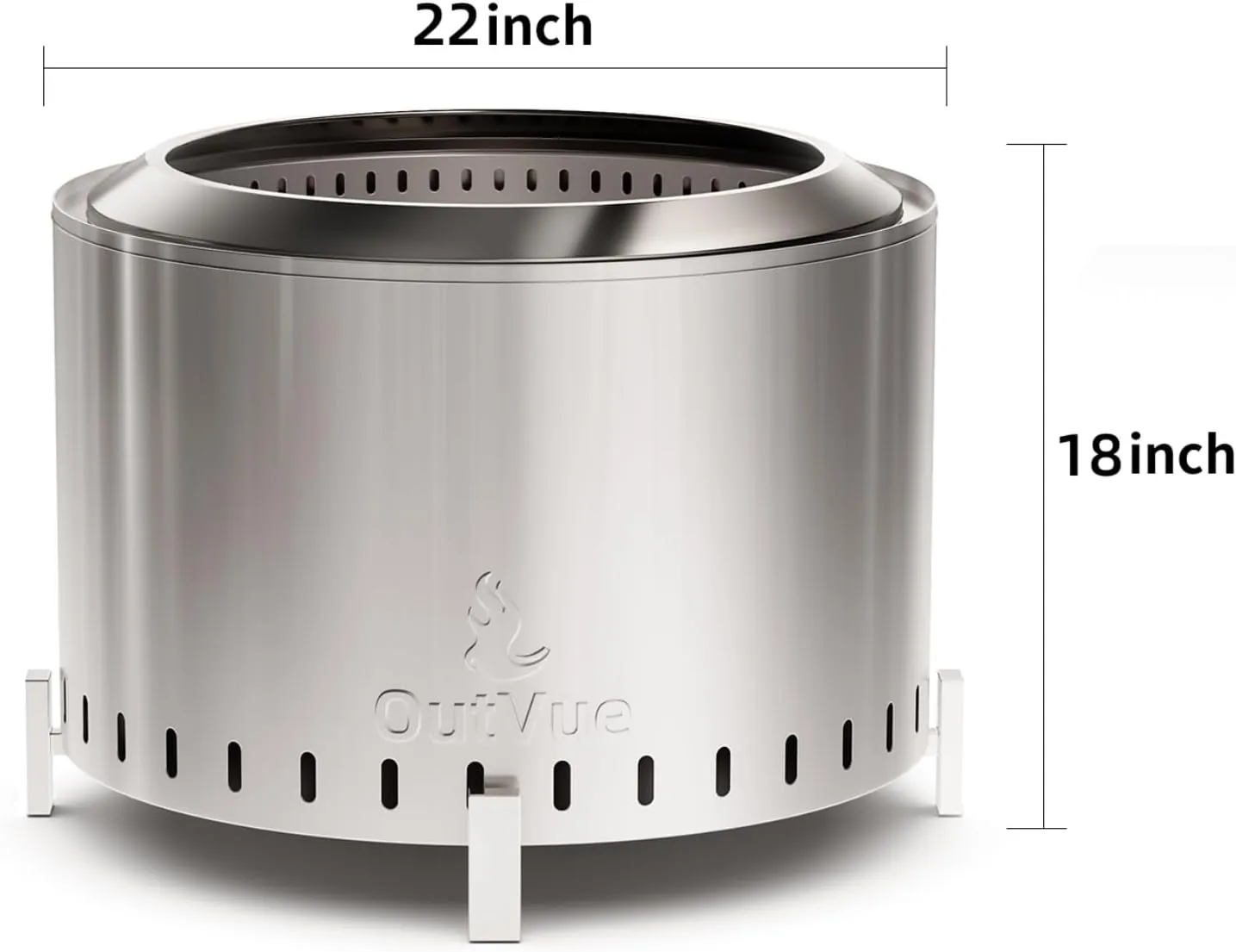 22" Stainless Steel Smokeless Fire Pit, Outdoor Protable Smokeless Wood Burning Fire Pits for Bonfire, Patio, Camping, Firepit for Outside with Poker & Cover(Vertical Hole)
