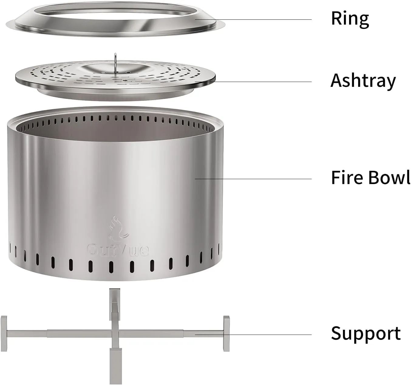 22" Stainless Steel Smokeless Fire Pit, Outdoor Protable Smokeless Wood Burning Fire Pits for Bonfire, Patio, Camping, Firepit for Outside with Poker & Cover(Vertical Hole)